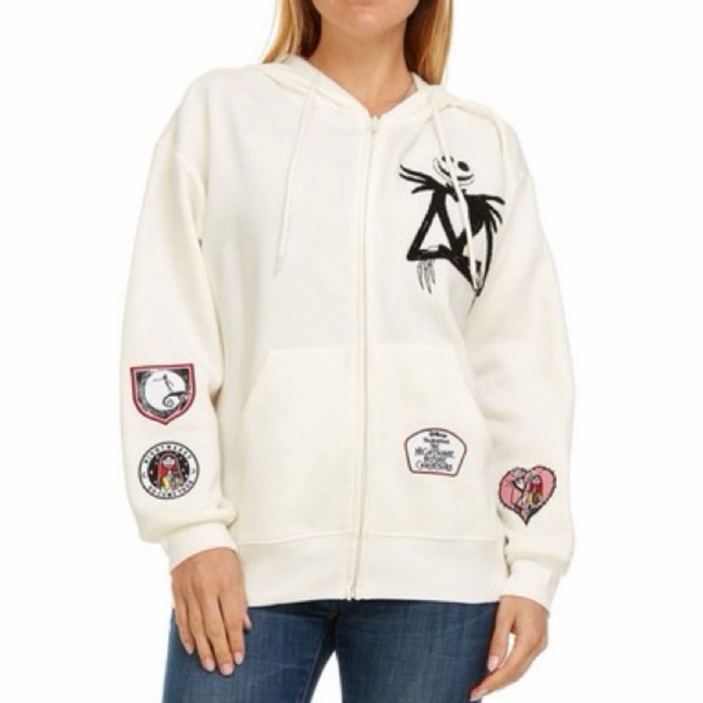 Disney Cream Hoodie with Graphic Designs Nightmare Before Christmas